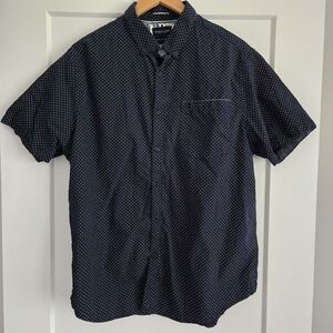 Denim & Flower Navy Blue Polka Dot Xl Men's Short Sleeve Button Up Dress Shirt